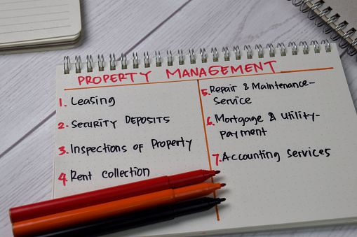 Property Management definition on notepad with markers